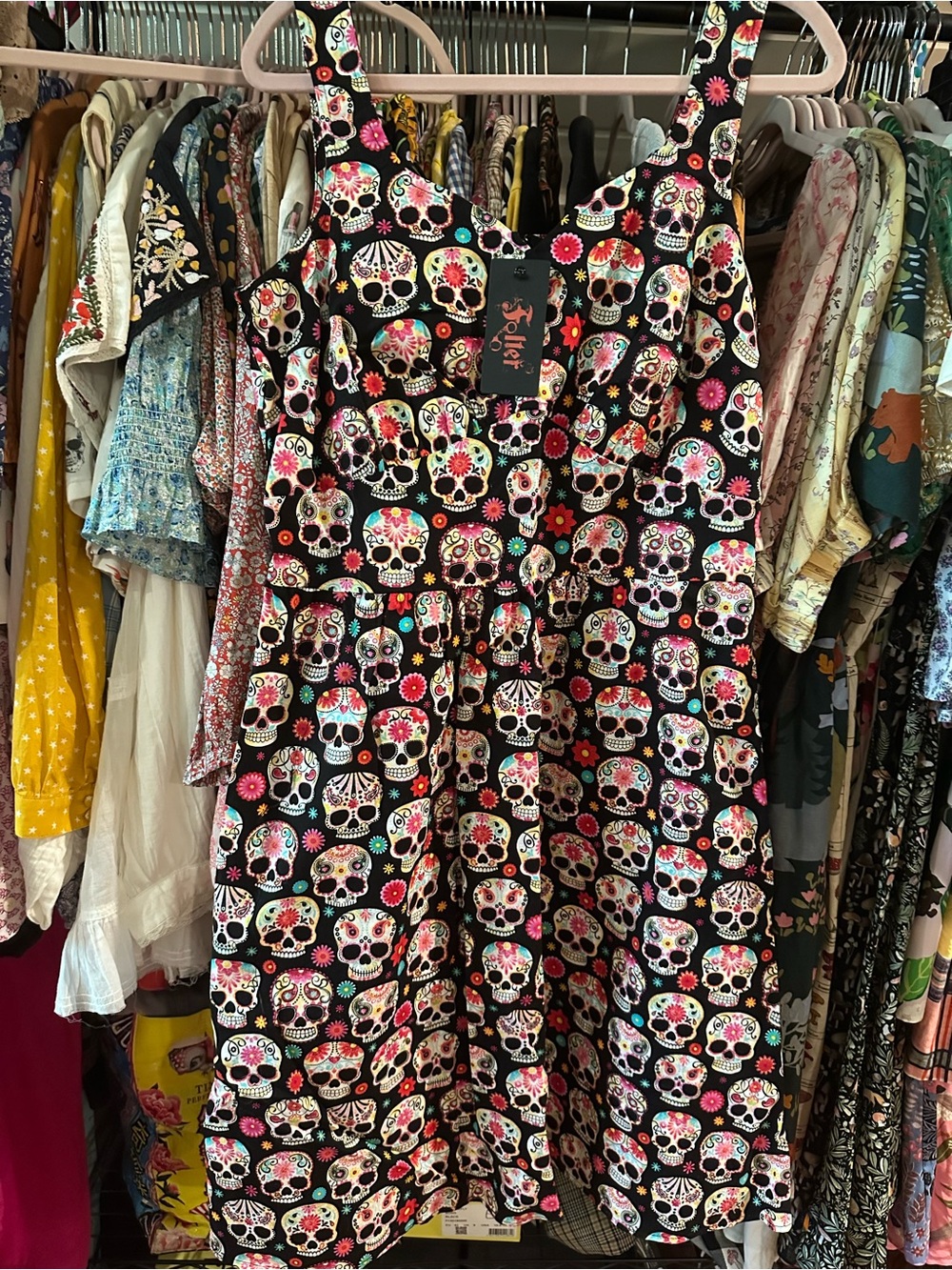 FOLTER Retrolicious Sugar Skull 💀 Dress XL Cotton NWT Day of the Dead Pockets 🍭